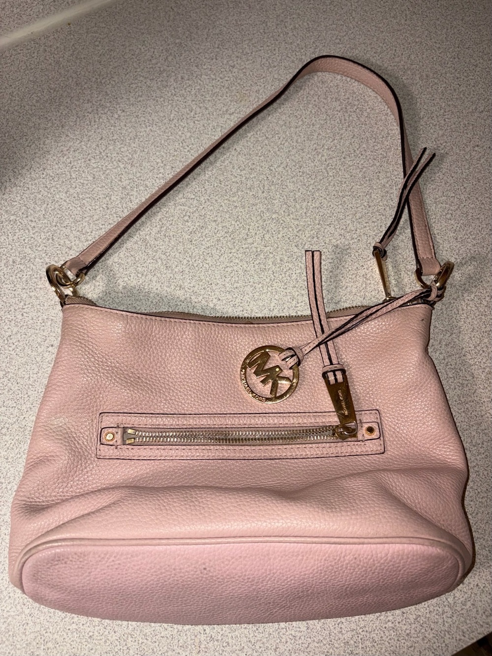 Michael Kors Blush Pink Pebbled Leather Shoulder Bag with Gold Hardware